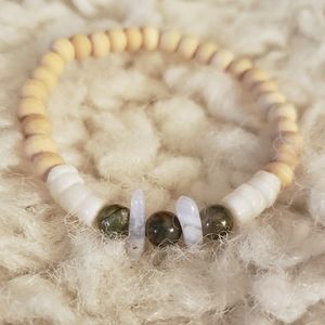 Jasper, Howlite, Shell & Wooden Beaded Bracelet